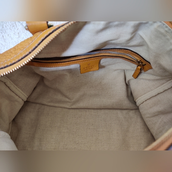 Gucci Tan Leather Tote Bag with Red and Green Stripe - Picture 14 of 16